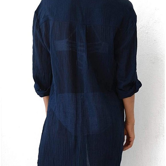 Embroidered Half/Long Sleeve Swimsuit Cover Up - Picture 7 of 10